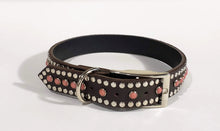 Load image into Gallery viewer, Bear Chocolate/Pink Moon Cabachon/Silver Studded Leather Dog Collar