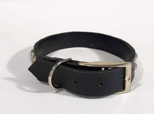Load image into Gallery viewer, Black/Retro White Opal Cabachon/Silver Studded Leather Dog Collar
