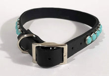 Load image into Gallery viewer, Black/Turquoise Cabachon Leather Dog Collar