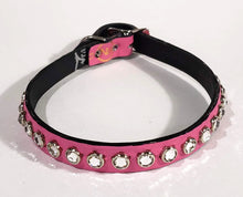Load image into Gallery viewer, Pink/Clear Crystal Leather Dog Collar