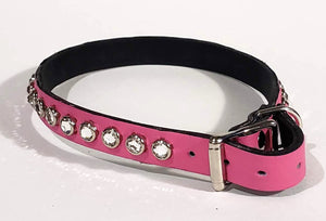 Pink/Clear Crystal Leather Dog Collar