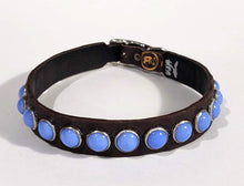 Load image into Gallery viewer, Black/Blue Moon Cabachon Leather Dog Collar