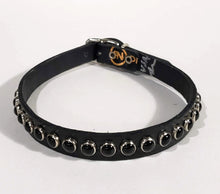 Load image into Gallery viewer, Black/Black Cabachon Leather Dog Collar