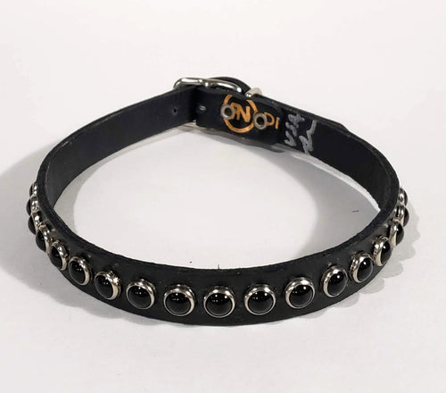 Black/Black Cabachon Leather Dog Collar