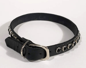 Black/Black Cabachon Leather Dog Collar