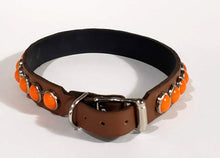 Load image into Gallery viewer, Chesnut/Retro Orange Cabachon Leather Dog Collar