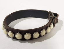Load image into Gallery viewer, Chocolate/Ivory Cabachon Leather Dog Collar