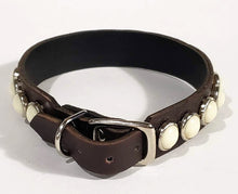 Load image into Gallery viewer, Chocolate/Ivory Cabachon Leather Dog Collar