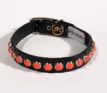 Load image into Gallery viewer, Black/Coral Cabachon Leather Dog Collar