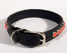 Load image into Gallery viewer, Black/Coral Cabachon Leather Dog Collar